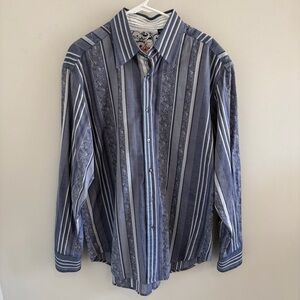 Robert Graham Floral Striped Flip Cuff Button Down Shirt.